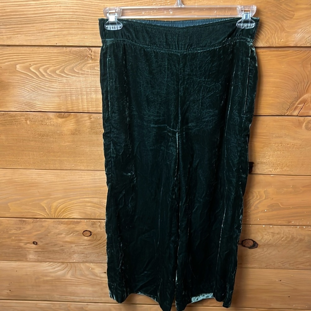 Madewell Women’s Huston Velvet Crop Wide Leg Pants S Dark Green Pockets pull on